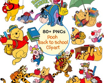 Winnie The Pooh Back To School PNG Bundle, Pooh School Clipart, Vintage Pooh Classroom PNG, Cute School Digital Download