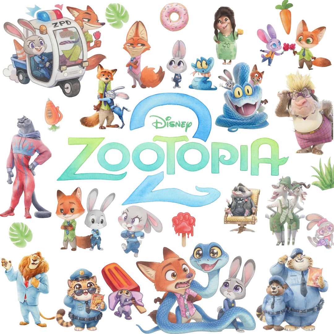 Zootopia 2 Watercolor 180+ PNG Clipart Bundle, Zootopia 2 PNG Cartoon ...