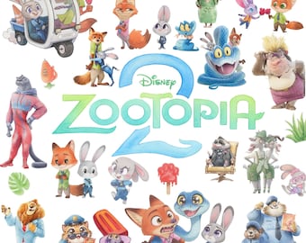 Zootopia 2 Watercolor 180+ PNG Clipart Bundle, Zootopia 2 PNG Cartoon Animals Clipart Kit, Zootropolis Zootopia Zootopia2 PNG Clip Arts Pack