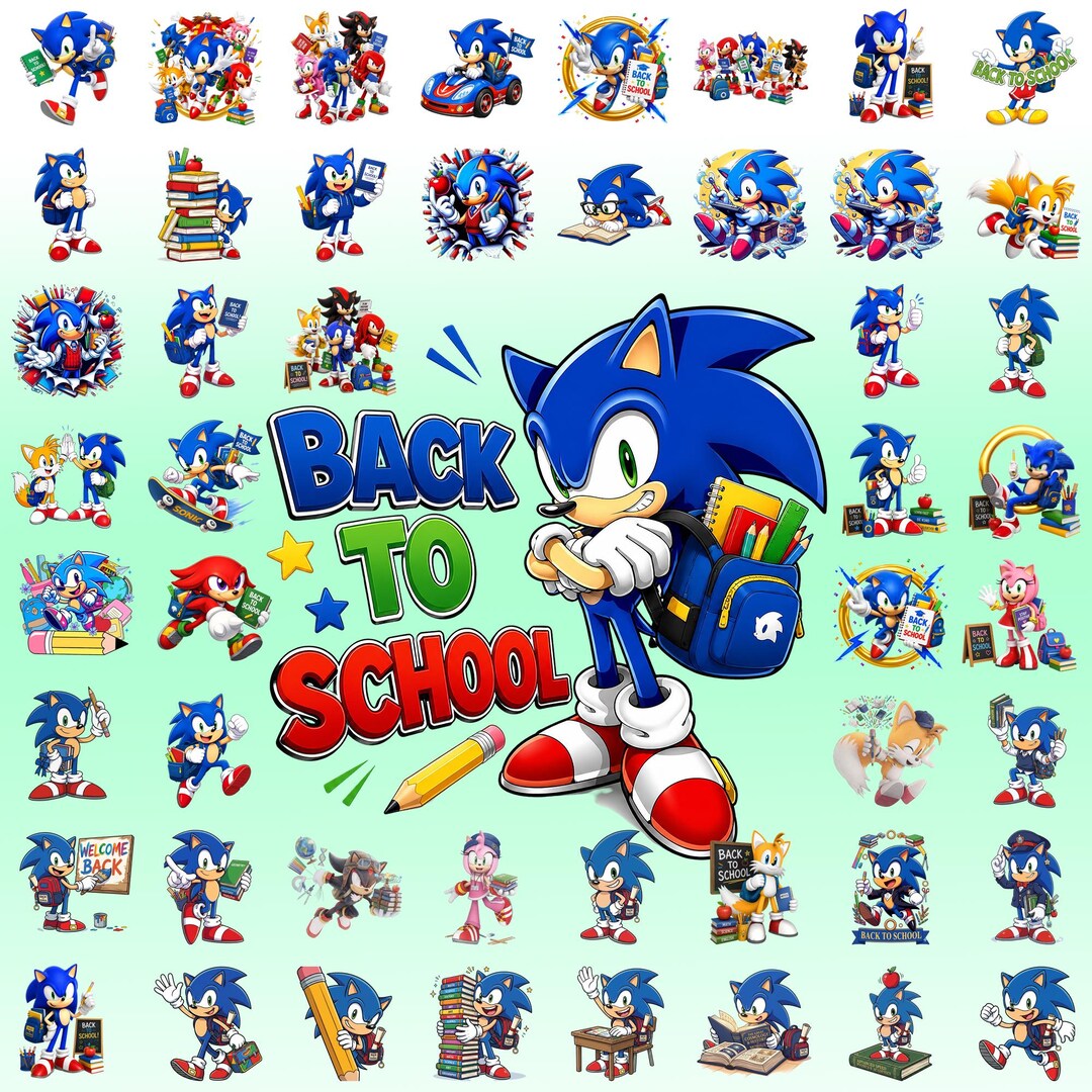 Sonic Classes Back to School Sonic Clipart PNG Bundle, Sonic the Hedgehog School ...