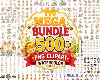 Winnie The Pooh PNG Bundle, Vintage Pooh Bear Clipart, Watercolor Pooh PNG, Baby Shower Clipart, Classic Cartoon PNG