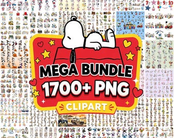 Pacote Mega com mais de 1700 imagens PNG do Snoopy, Pacote de Clipart dos Peanuts, PNGs de Cachorros de Desenho Animado, Arquivos para Sublimação e Impressão, Arquivos para Cricut, Download Digital