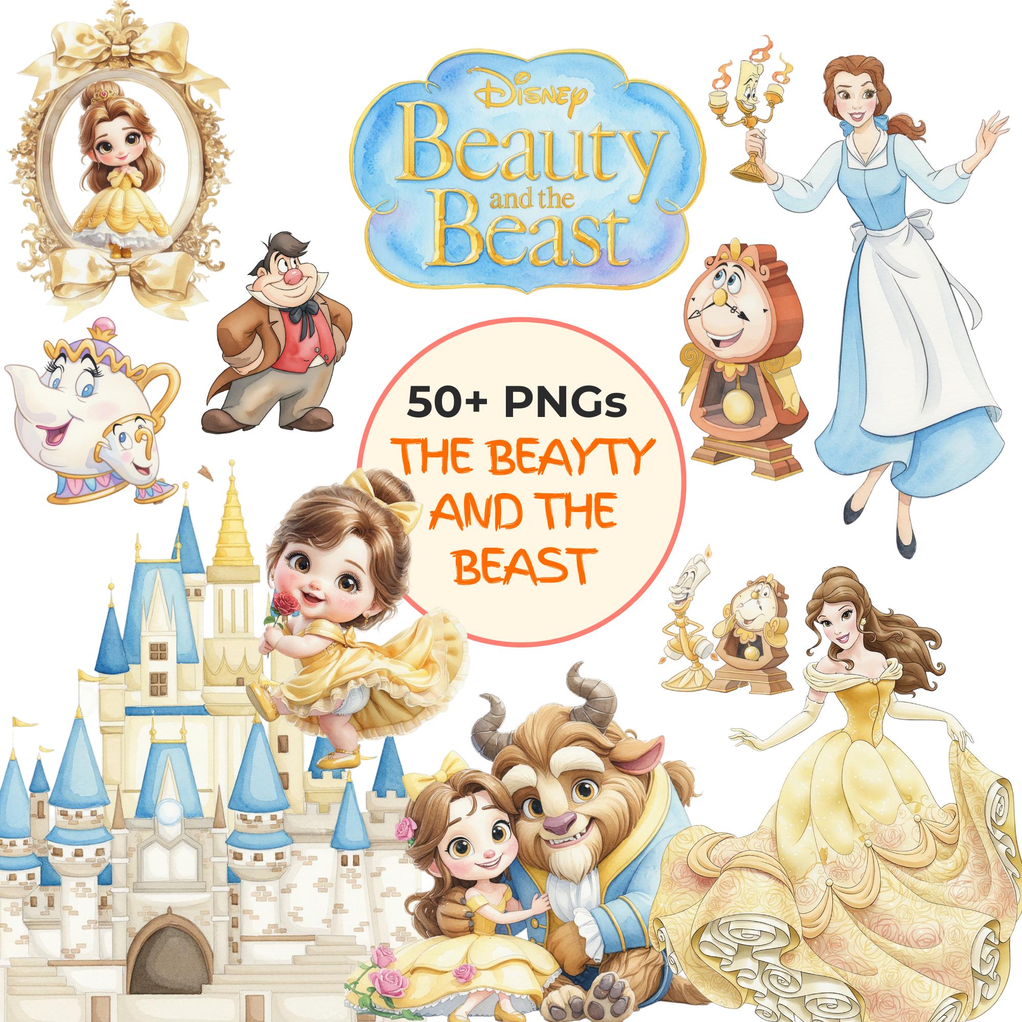 Beauty and the Beast Clipart Bundle, Belle PNG SVG, Watercolor Princess ...