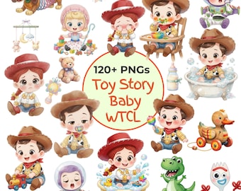 Toy Story Baby Clipart Watercolor PNG | Cute Disney Characters Set | Woody Buzz Jessie Rex Alien Bullseye Bo Peep | Digital Download ZIP