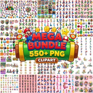 550+ Super Mario Clipart PNG Bundle, 550+ Super Mario Layered Svg, Cricut File, Princess Peach png, Luigi png, Mario svg, Mario Kart Clipart