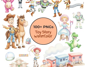 Toy Story Watercolor Png, woody hand drawn watercolor clipart, buzz lightyear watercolor png, mr potato watercolor png
