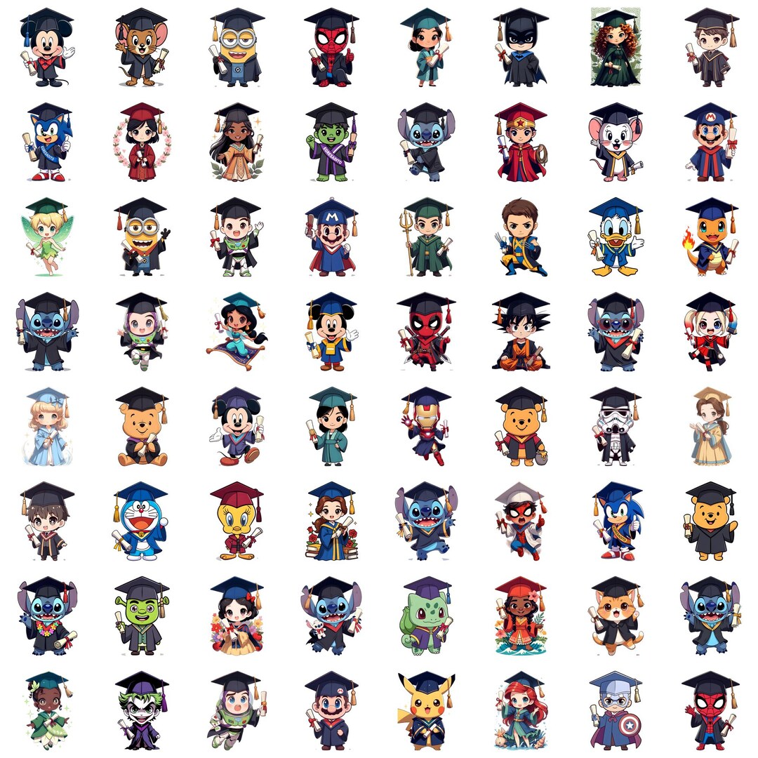 Graduation Cartoon Characters PNG Bundle, Cute Graduate Clipart, Class ...