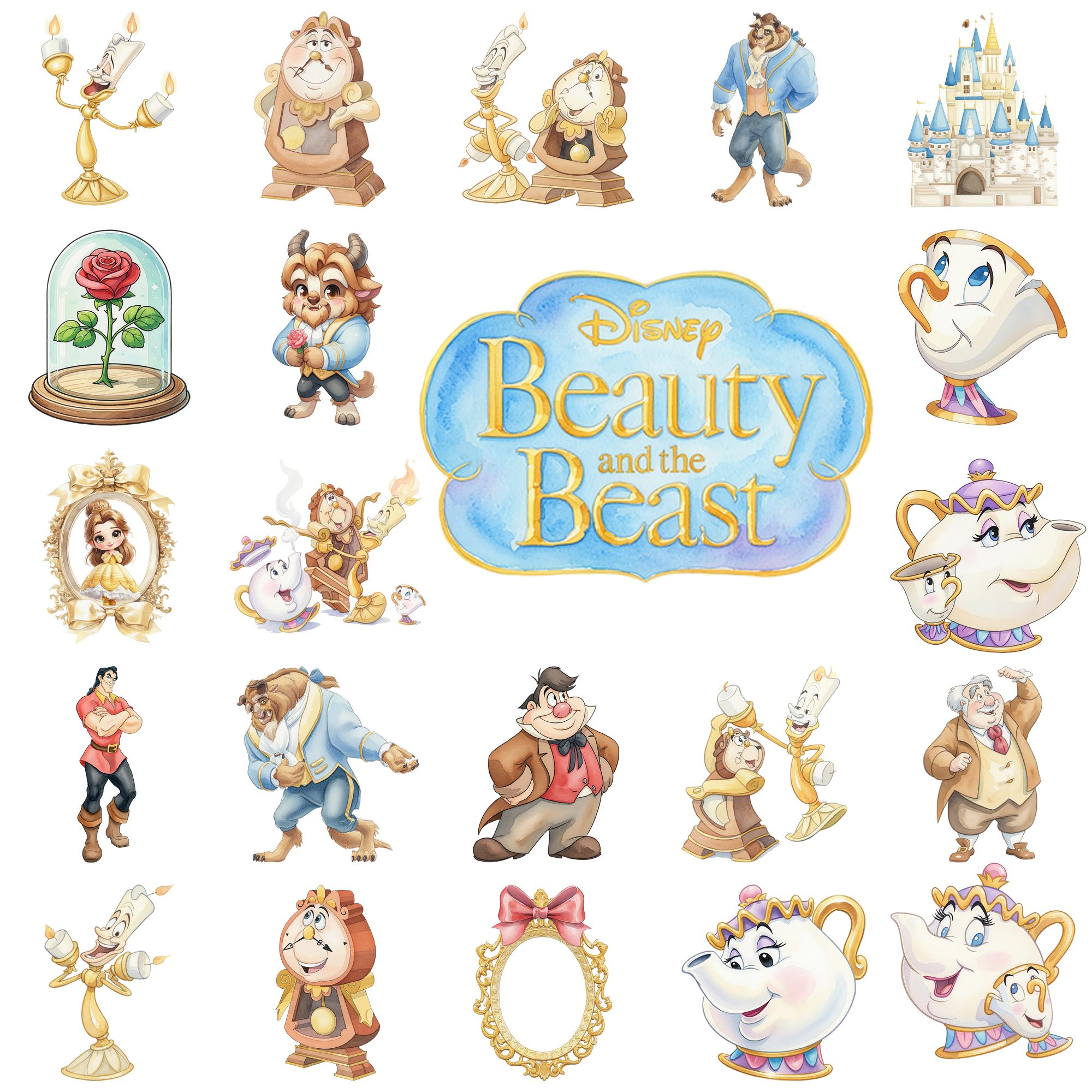 Beauty and the Beast Clipart Bundle, Belle PNG SVG, Watercolor Princess ...