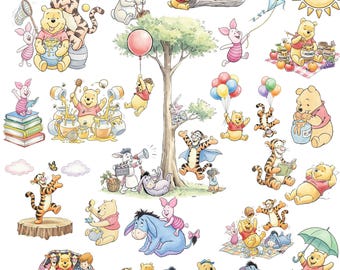 Kit digital de acuarela de Winnie the Pooh de 4000 px y 70 imágenes PNG, imágenes prediseñadas de Winnie the Pooh bebé, kit digital de acuarela de Winnie the Pooh, Pooh y sus amigos.