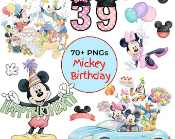 Mickey Mouse Birthday PNG Bundle, Disney Birthday Clipart, Mickey Minnie Birthday Party, Disney Family PNG