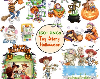 Halloween Toy Story PNG Bundle, Watercolor Spooky Characters Clipart, Woody Buzz Jessie Trick or Treat PNG, Digital Download Pack