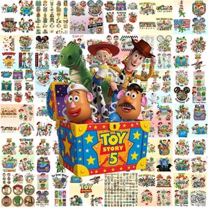 140+ Toy Story 5-karaktärer PNG-paket, Woody Buzz Jessie Rex Alien Clipart, födelsedag Halloween höst retro nedladdning