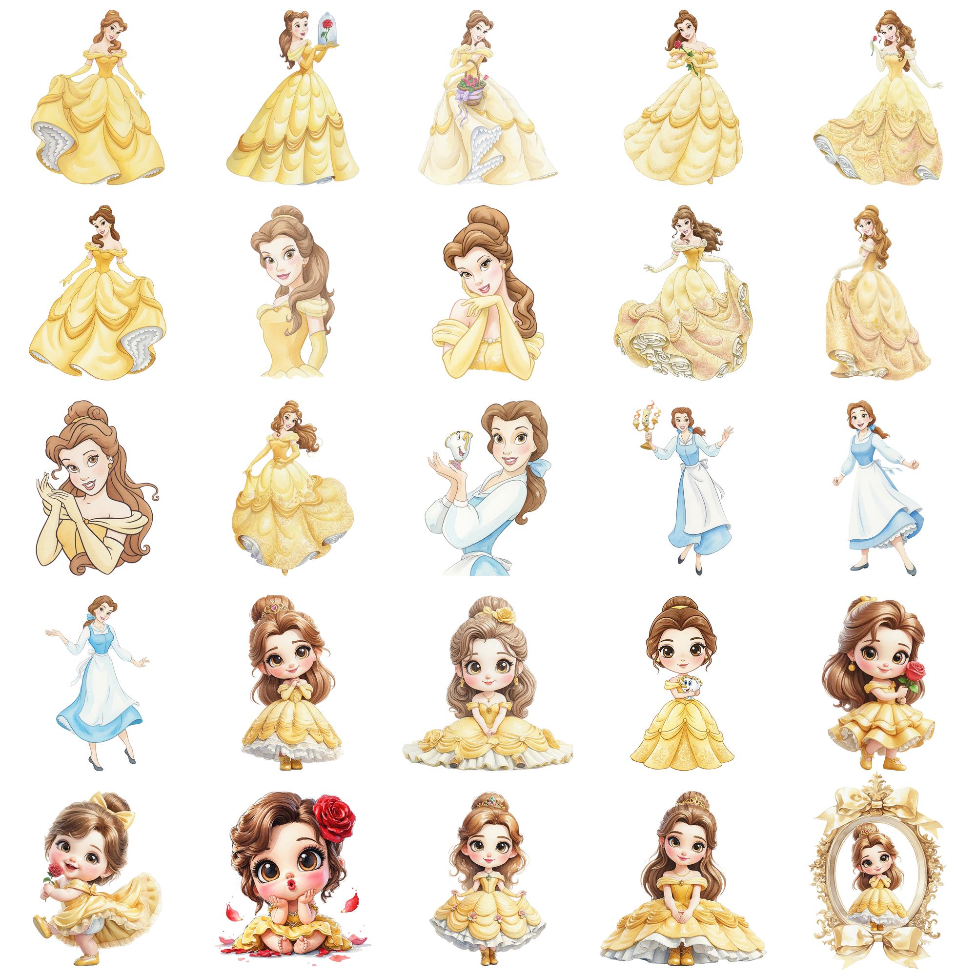 Beauty and the Beast Clipart Bundle, Belle PNG SVG, Watercolor Princess ...