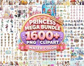 1600+ Princess Mega Bundle PNG Files, Fairytale Princess Clipart, Birthday Party Decor, Cartoon Princess Digital Download