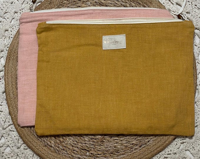 Large washed linen pouch