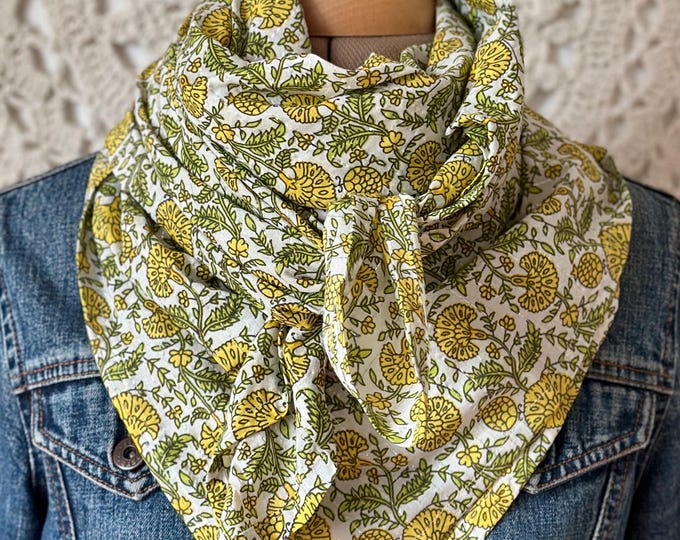 Indian Cotton Block Print Scarf - Summer Scarf - Lurex