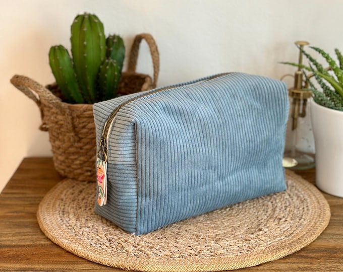 Blue corduroy toiletry bag