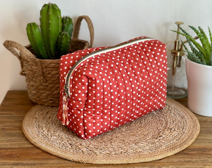 Terracotta polka dot toiletry bag