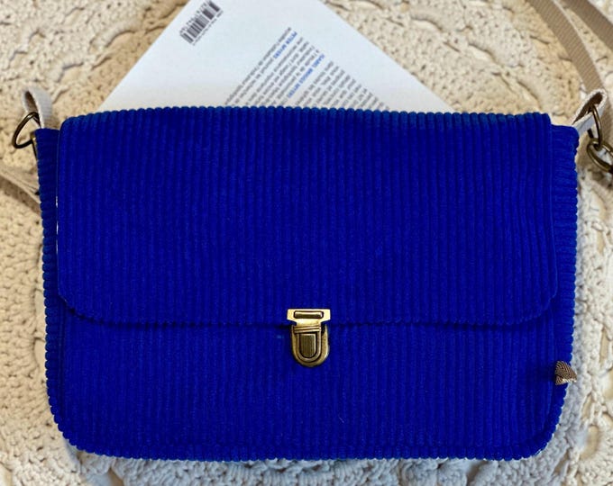 Electric blue women's messenger bag – Handmade shoulder bag – Handcrafted fabric messenger bag – corduroy
