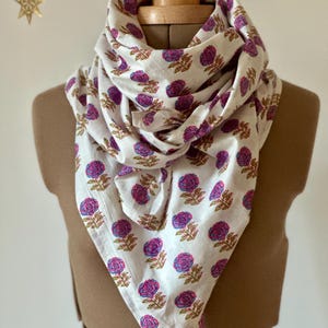 Indian Cotton Block Print Scarf - Summer Scarf - Lilac Pink