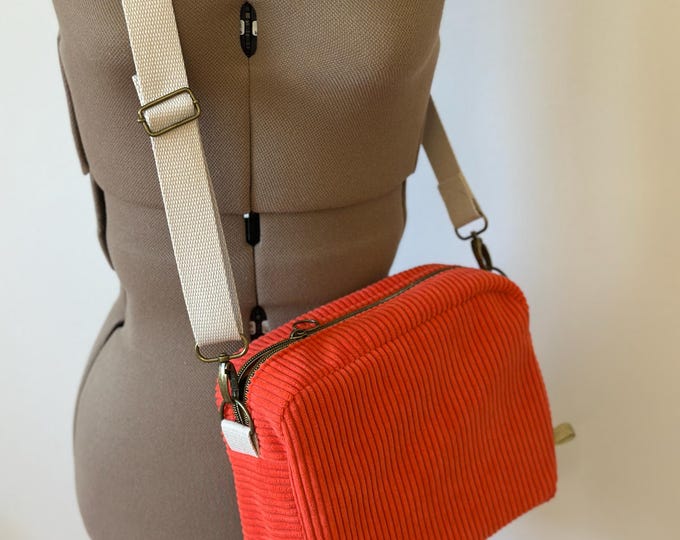 Women's messenger bag – Handmade shoulder bag – Handcrafted fabric messenger bag – Corduroy