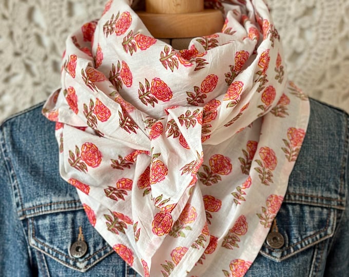 Indian Cotton Block Print Scarf - Summer Scarf