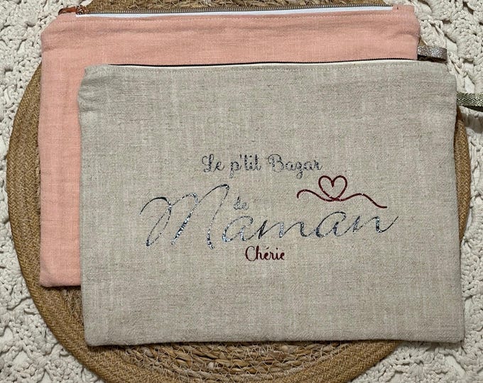 Large washed linen pouch for Mother's Day
