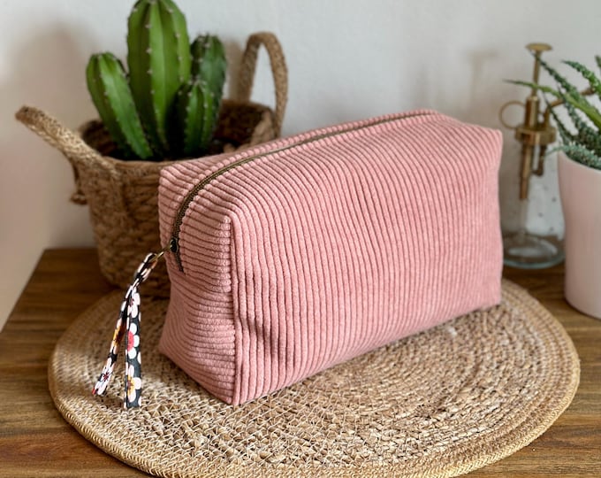 Pink corduroy toiletry bag