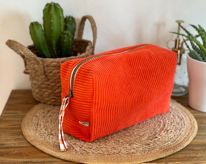 Orange corduroy toiletry bag