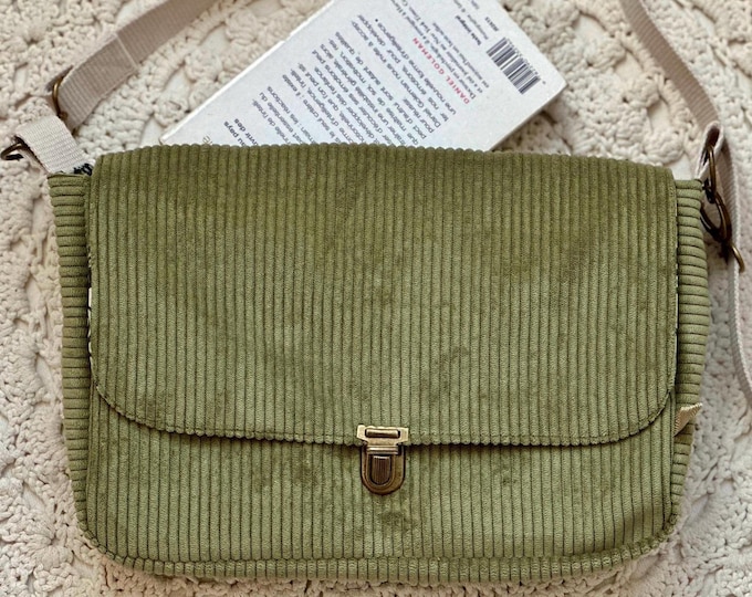 Khaki women's messenger bag – Handmade shoulder bag – Artisanal fabric messenger bag – Corduroy