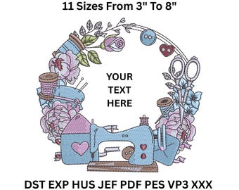 Custom Embroidery Sewing Wreath Design – 11 Sizes | Machine Format Instant Download