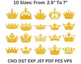 20 Crown Embroidery Design, Prince Crown Embroidery Files, Royal Crown Embroidery Patterns, King Crown Embroidery Bundle, 10 Sizes
