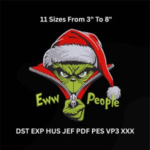 Green Monster Eww People Embroidery Design, Funny Christmas Machine File, 11 Sizes