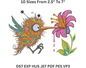 Hummingbird Flower Embroidery Design: Machine Embroidery Pattern (PES DST JEF)