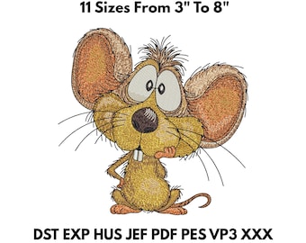 Mouse Embroidery Design | Cartoon Animal Instant Digital Machine File, 11 Sizes