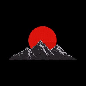 Borduurontwerp Red Sun Mountain, landschap patchpatroon, bestand natuurscène, 3-9 inch