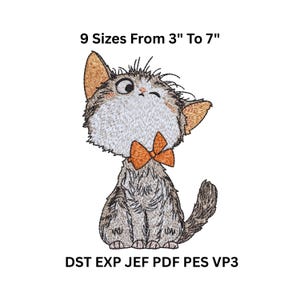 Diseño de bordado de gato guiñando el ojo – 9 tamaños de 7,6 a 18,8 cm – Gatito esponjoso para ropa de bebé, regalos y colchas – Patrón de animalito a máquina
