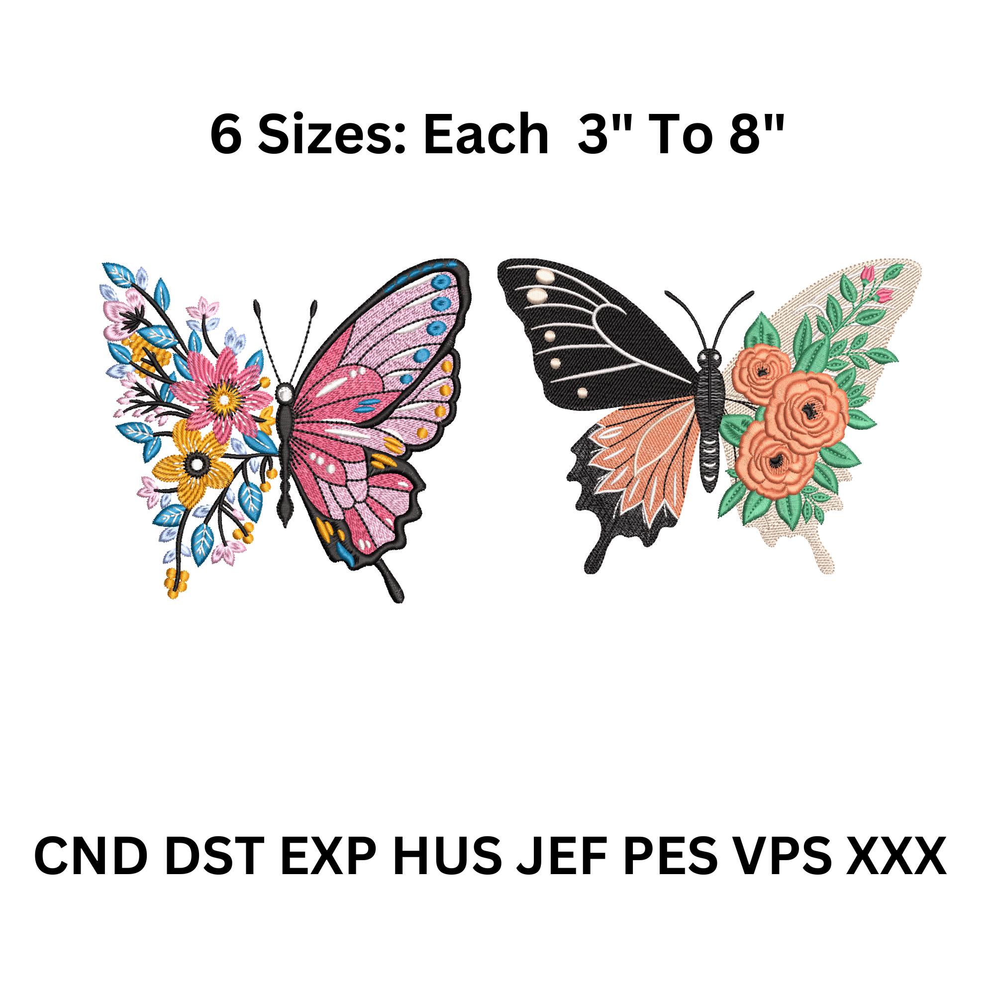 Butterfly Flower Embroidery Design: Floral Machine Embroidery File (Digital Download)