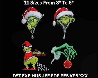 Grinch Christmas Embroidery Designs - Funny Xmas Designs - 11 Sizes (Digital Files)