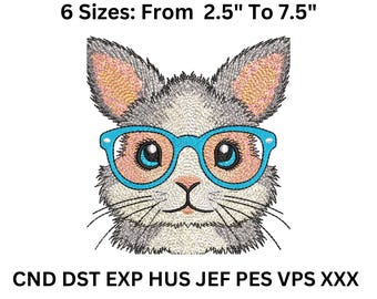 Bunny with Glasses Embroidery Design | Rabbit Machine Embroidery 6 Sizes (Digital Download)
