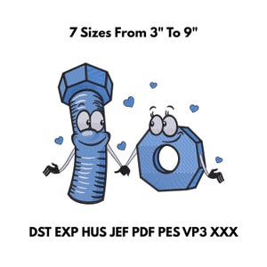 ボルトとナットの刺繍デザイン 3～9インチ おもしろインスタントデジタルファイル - 7サイズ