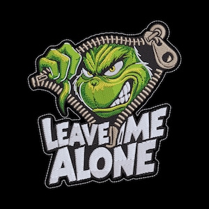 Green Monster Leave Me Alone Embroidery Design, Funny Zipper Face, 7 Sizes