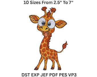 Giraffe Embroidery Design - Jungle Animal Machine File - 2.5-7 inch - DST PES VP3