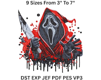 Ghost Face Embroidery Design: Horror Halloween Mask (Digital Download)