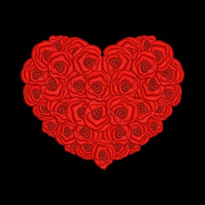 Rose Heart Embroidery Design, Red Floral Heart Pattern, 7 Sizes 3-9 Inch