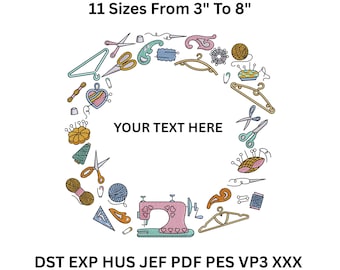 Sewing Tools Embroidery Frame Design – Instant Digital File in 11 Sizes | DST PES JEF