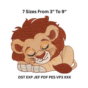 Cute Lion Embroidery Design – Baby Embroidery Designs for Clothes, Quilts, Nursery | 7 Sizes | PES DST JEF Files