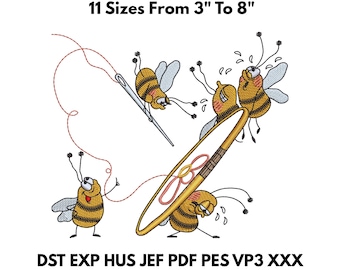 Funny Bee Embroidery Design – 11 Sizes – Digital File for Machine Embroidery