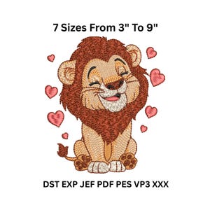 Baby Lion Embroidery Design | Safari Animal Machine Embroidery File | Cute Lion Digital Embroidery Download | 7 Sizes 3'' to 9''