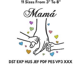 Mama Hand Holding Embroidery Design – 11 Sizes, Heart Sketch Digital File